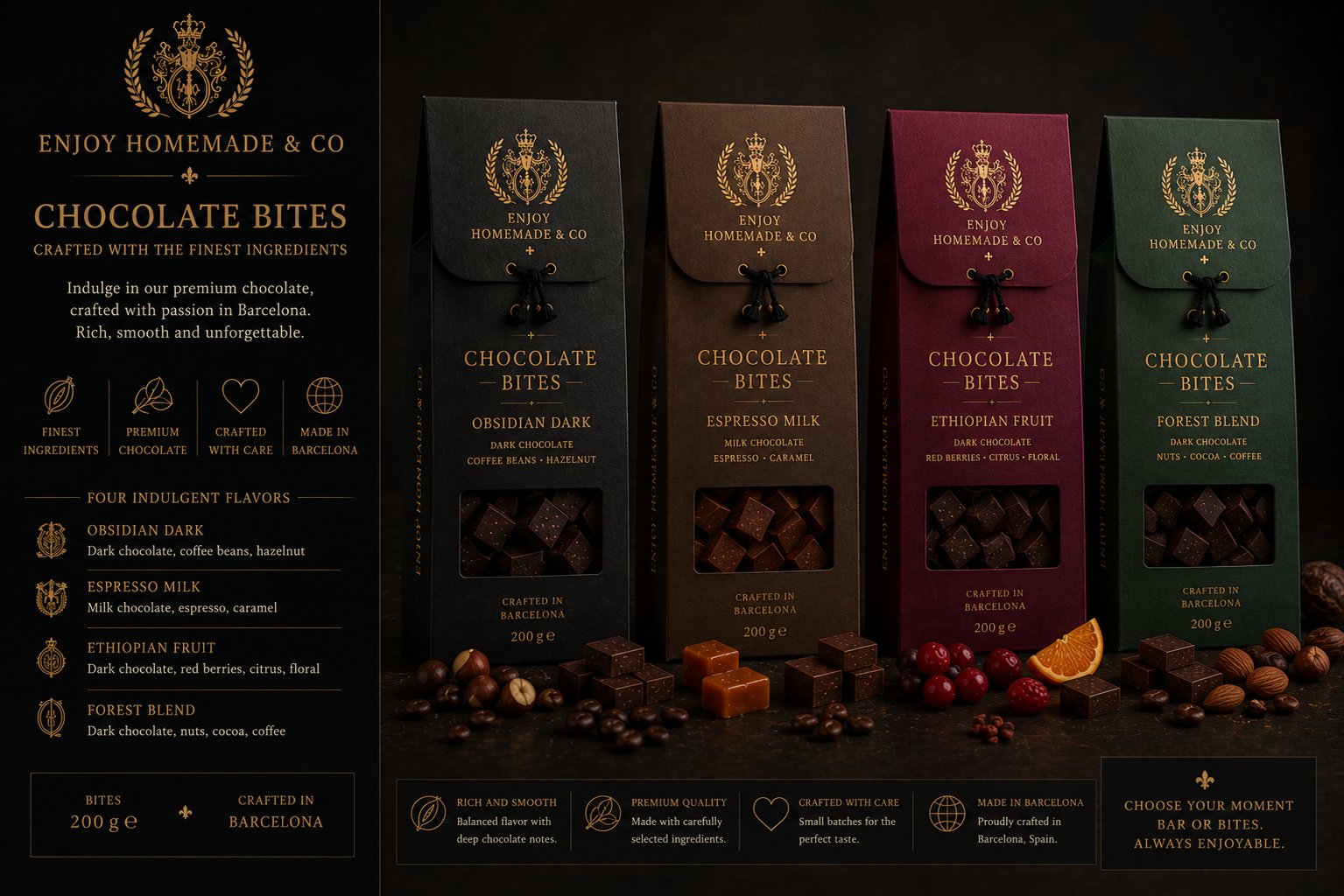 The Chocolate Bites Collection — Obsidian Dark, Espresso Milk, Ethiopian Fruit, Forest Blend