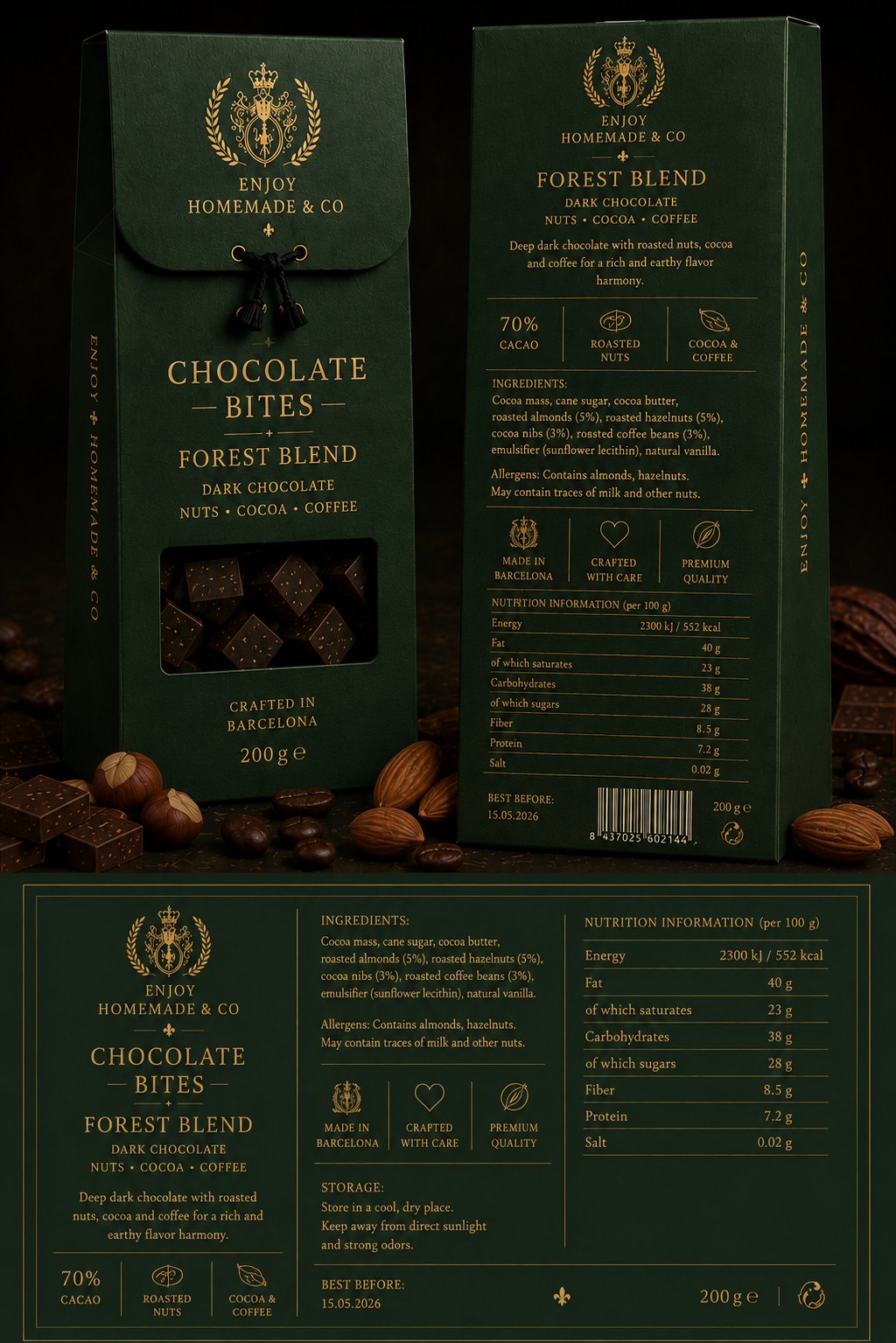Chocolate Bites · Forest Blend — 200 g dark green bag