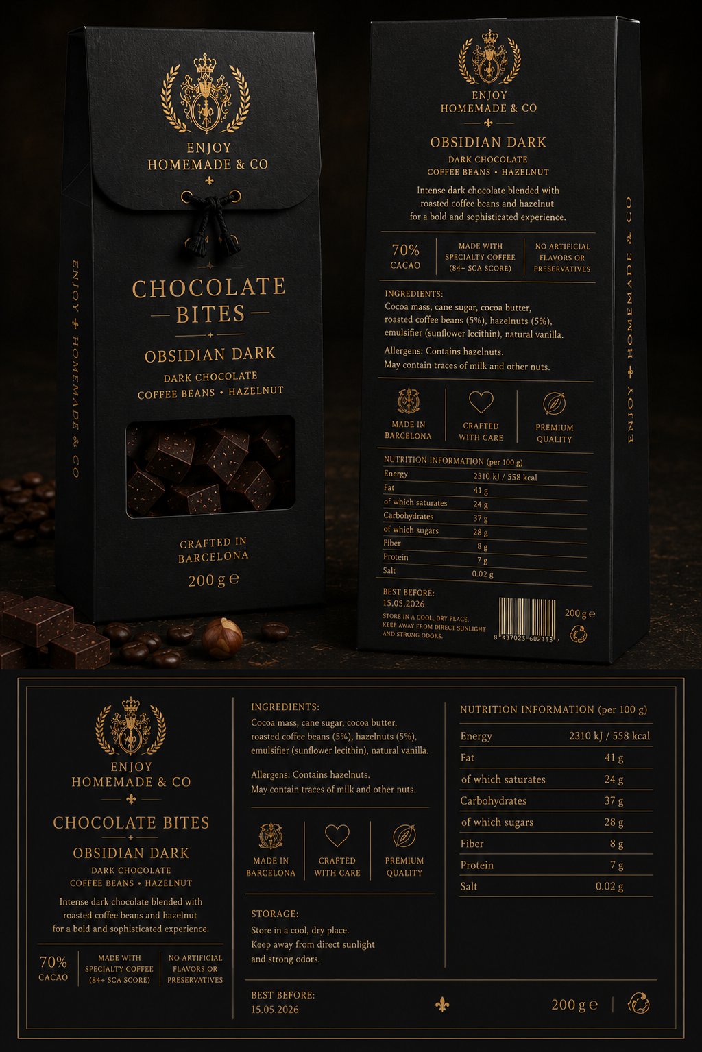 Chocolate Bites · Obsidian Dark — 200 g matte black bag
