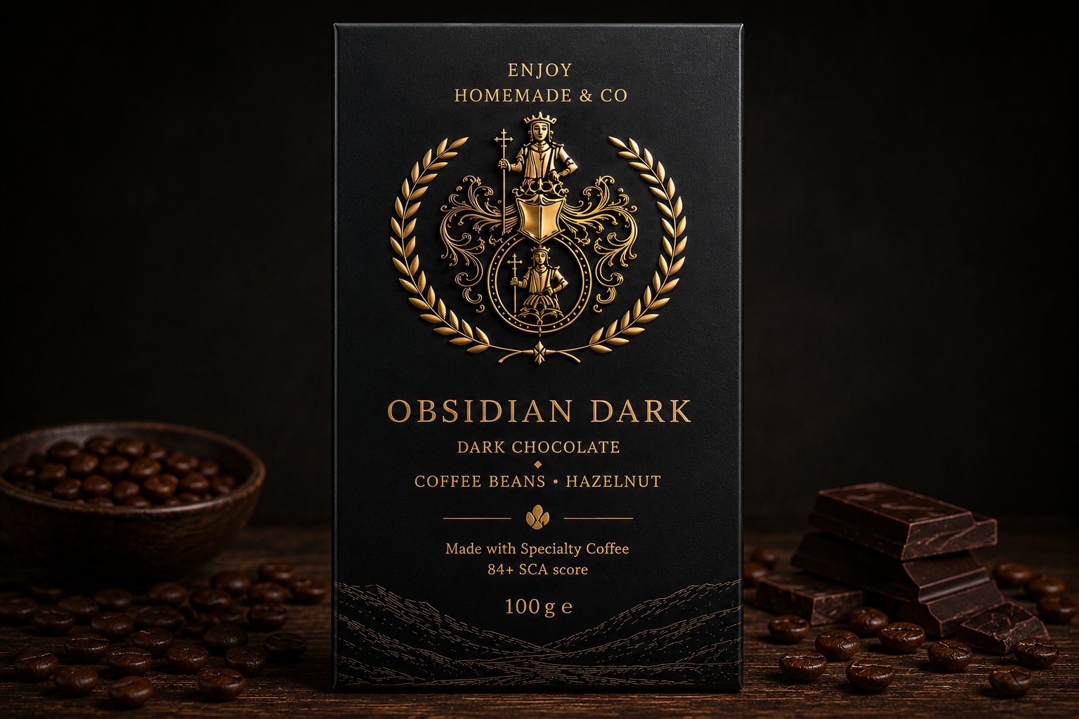 Obsidian Dark — Dark Chocolate with Coffee Beans & Hazelnut