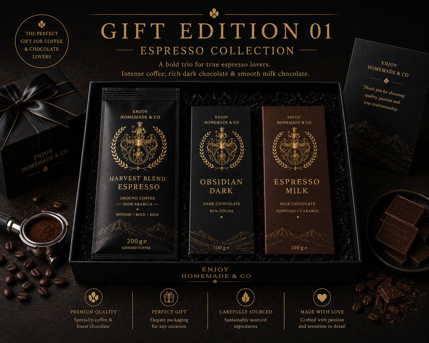 Gift Edition 01 — Espresso Collection: Harvest Blend Espresso, Obsidian Dark, Espresso Milk