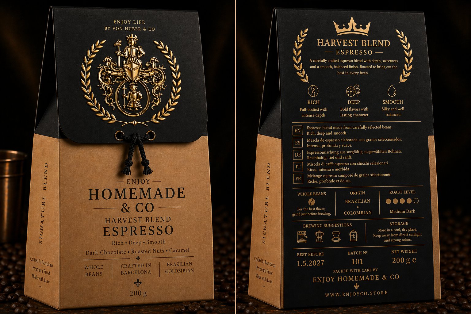 Harvest Blend Espresso — Premium Edition, front and back
